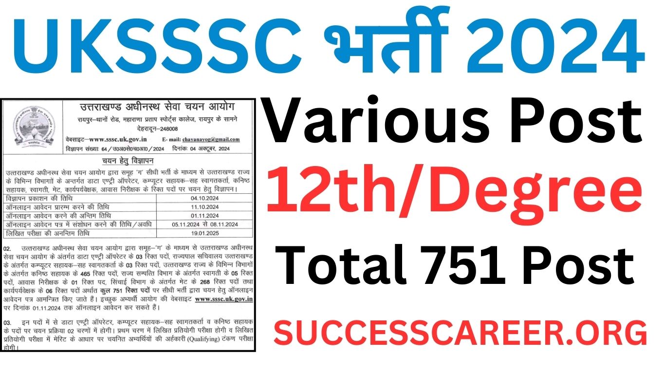 UKSSSC Various Post Recruitment 2024